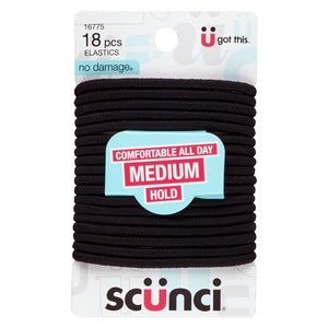 1 Dozen - Scunci Medium Hold Elastics, Black