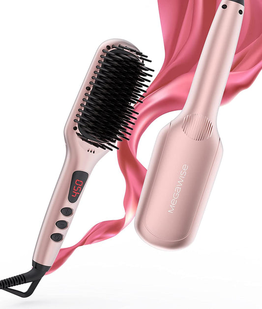 MEGAWISE Hair Straightener Ceramic Brush (Pink Gold)